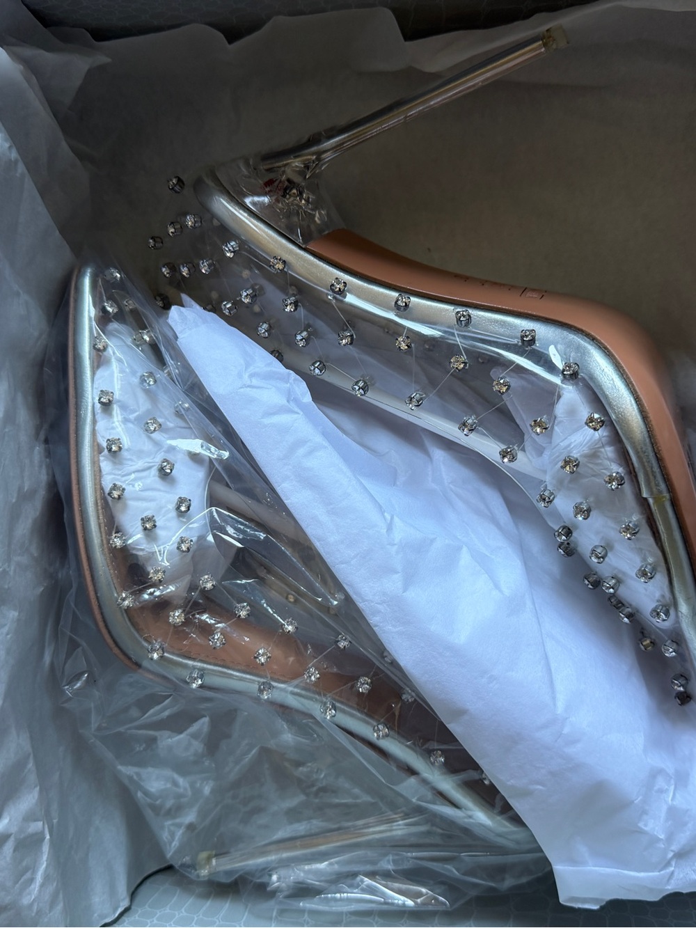 I AM JENNIFER LE Women's Rose Gold Embellished Clear Stiletto Heels SZ 37